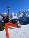 Womens Merino Ski Baselayer Stripe Sleeve - Navy Orange