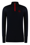 Men's navy thermal baselayer long-sleeve shirt with a red zipper and a small logo on the chest.