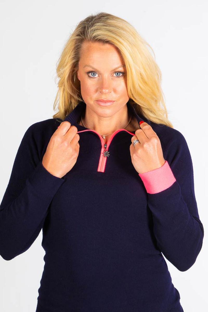 Womens Merino Baselayer Top Navy Snow Finel Ski Clothing Skiwear