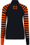 Womens Merino Ski Baselayer Stripe Sleeve - Navy Orange