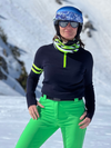 Womens Wengen Ski Jumper - Navy and Green Sleeve Stripe