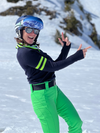 Womens Wengen Ski Jumper - Navy and Green Sleeve Stripe