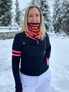 Womens Wengen Ski Jumper-  Navy and PInk Sleeve Stripe