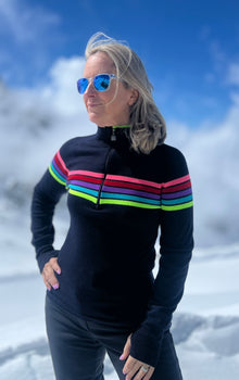  Womens Rainbow Stripe Ski Jumper - Navy