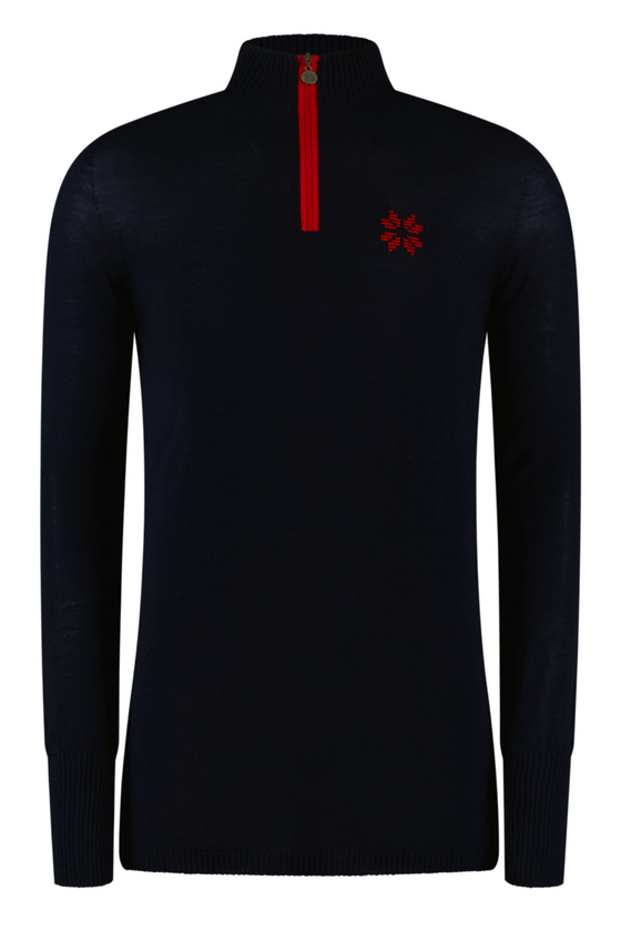 Mens Merino Thermal Baselayer - Navy Red zip