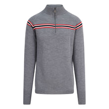  Gray sweater with striped cuffs on a white background