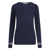 Womens Merino Ski Baselayer Round Neck - Navy Alpine Detail