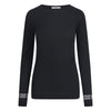 Womens Merino Ski Baselayer Round Neck - Black Alpine Detail
