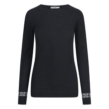  Womens Merino Ski Baselayer Round Neck - Black Alpine Detail