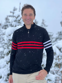  Graham Bell wears Snow Finel Black stripy jumper in the snow