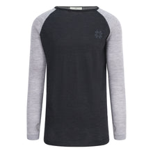  Long-sleeve shirt with black body and gray sleeves on a white background