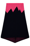 A navy and pink merino wool snood with a mountain range design.