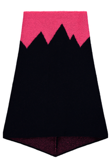  A navy and pink merino wool snood with a mountain range design.
