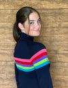 Womens Rainbow Stripe Ski Jumper - Navy