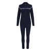 Navy blue wetsuit with white pattern on shoulders against a white background