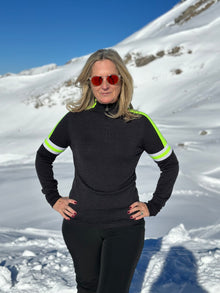  Womens Val Ski Jumper Charcoal - Green and White