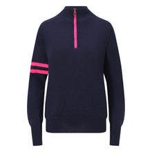  Womens Wengen Ski Jumper-  Navy and PInk Sleeve Stripe