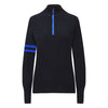 Womens Wengen Ski Jumper - Black and Cobalt Sleeve Stripe