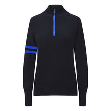  Womens Wengen Ski Jumper - Black and Cobalt Sleeve Stripe