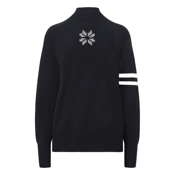 Womens Wengen Ski Jumper - Black and White Sleeve Stripe