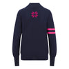 Womens Wengen Ski Jumper-  Navy and PInk Sleeve Stripe