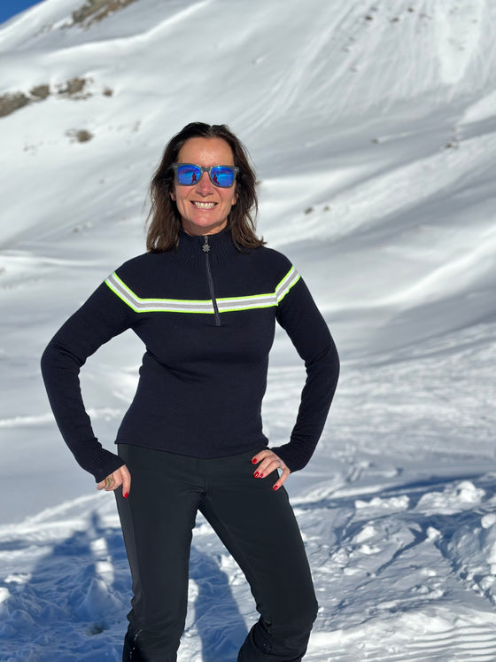 Womens Avoriaz Ski Jumper Navy, Green, Grey and White