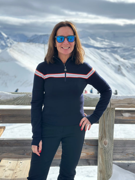 Womens Avoriaz Ski Jumper Navy, Orange, Grey and White