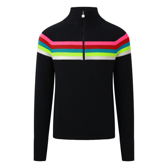 Womens Rainbow Stripe Ski Jumper - Black