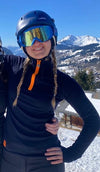 Womens Merino Ski Baselayer Navy Orange Zip