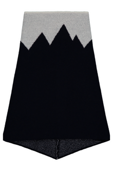  A navy and white merino wool snood with a mountain range design.