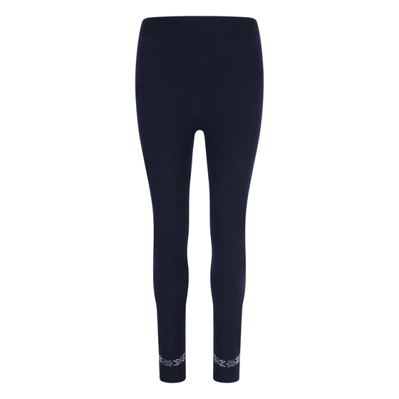 Black leggings with decorative elements on a white background