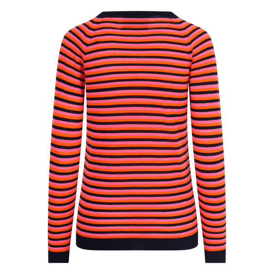 Striped long-sleeve shirt with pink and black horizontal stripes on a white background
