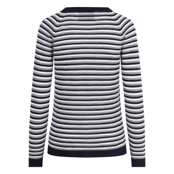 Striped sweater with black and white horizontal stripes on a white background
