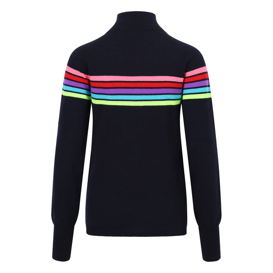 Navy Merino Rainbow Stripe Jumper Snow Finel Skiwear Thermal