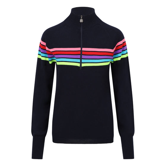 Womens Rainbow Stripe Ski Jumper - Navy 2024