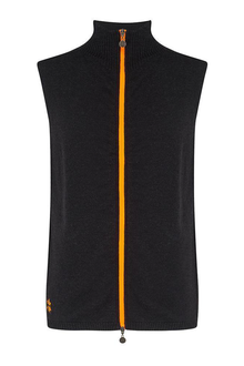  Mens Merino Gilet Charcoal - Orange Zip