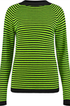 Womens Merino Baselayer Round Neck - Charcoal and Green Stripe