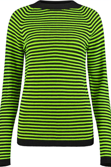  Womens Merino Ski Baselayer Round Neck - Charcoal and Green Stripe