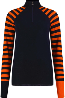 Womens Merino Baselayer Stripe Sleeve - Navy Orange