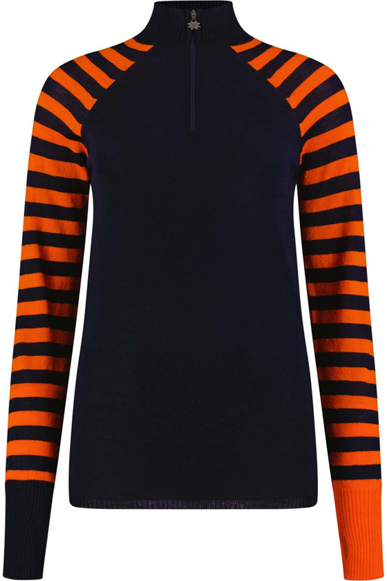 Womens Merino Baselayer Stripe Sleeve - Navy Orange