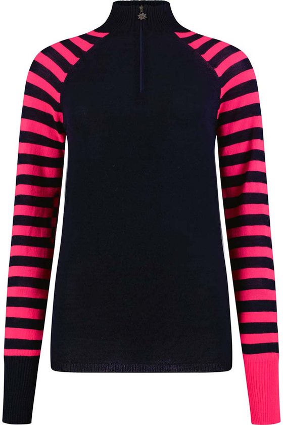 Womens Merino Baselayer Stripe Sleeve - Navy Pink