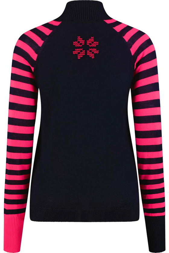 Womens Merino Baselayer Stripe Sleeve - Navy Pink
