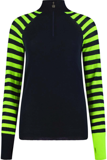  Womens Merino Baselayer Sleeve Stripe - Navy Green Stripe