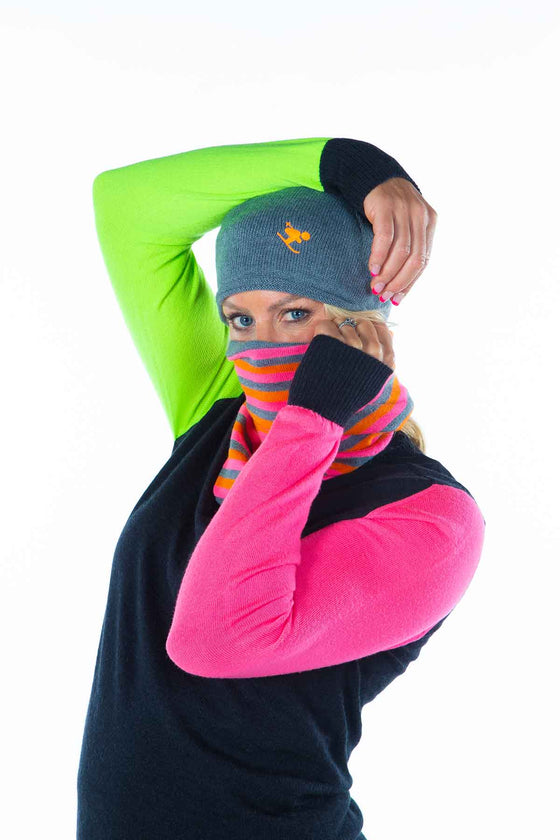 Racing Skier Beanie Grey Orange
