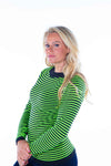Womens Merino Baselayer Round Neck - Charcoal and Green Stripe