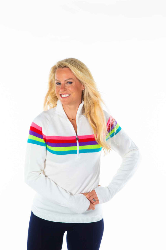 Womens Rainbow Stripe Jumper - White